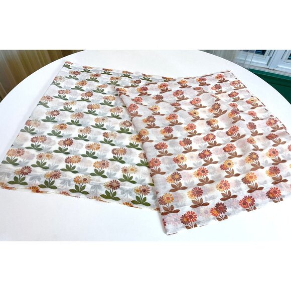 Vintage 70s sheer curtain, green, orange, and brown daisy flower, for one panel - Picture 6 of 10